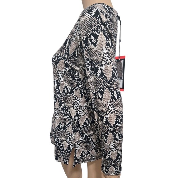 NWT MARIO SERRANI TAN SNAKE SKIN CREW NECK LONG SLEEVE SOFT TUNIC TOP SZ M #D389 - Picture 4 of 4